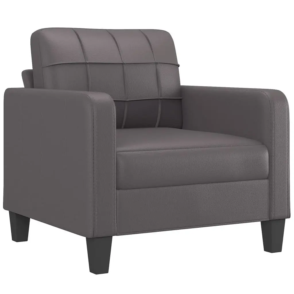 4 Piece Sofa Set Grey Faux Leather Living Room Furniture