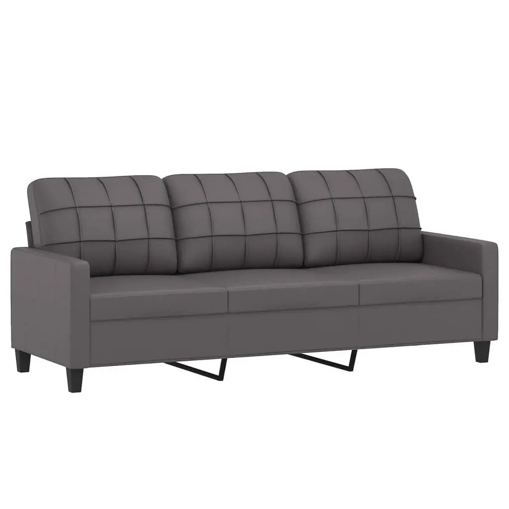 4 Piece Sofa Set Grey Faux Leather Living Room Furniture