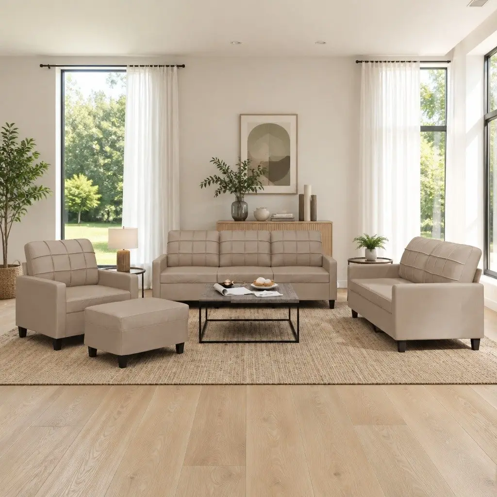 4 Piece Sofa Set for Living Room Brown Faux Leather