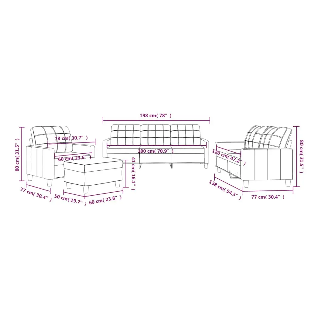 4 Piece Sofa Set for Living Room Brown Faux Leather