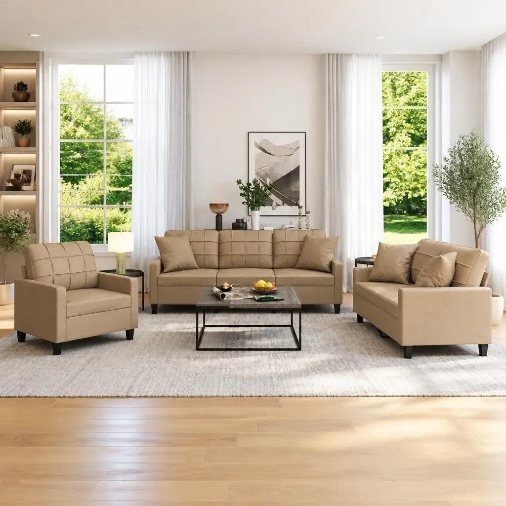 3 Piece Sofa Set Living Room Brown Faux Leather