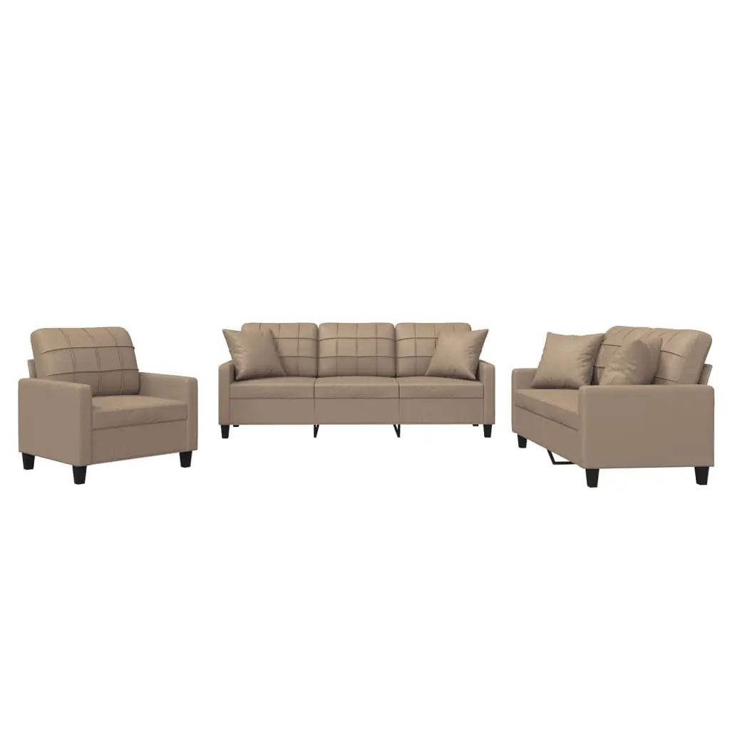 3 Piece Sofa Set Living Room Brown Faux Leather