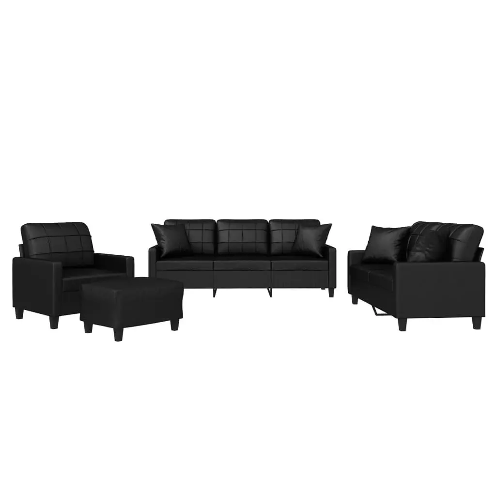 4 Piece Sofa Set for Living Room Black Faux Leather