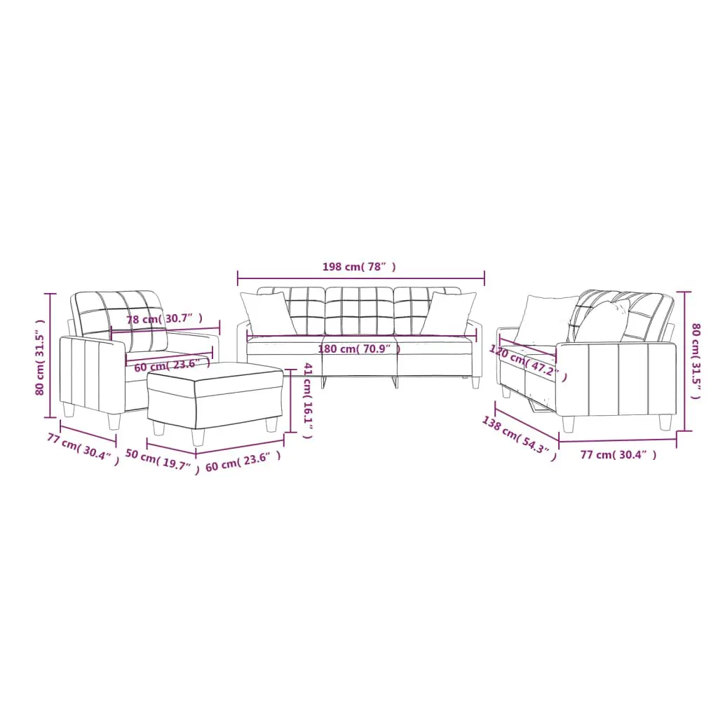 4 Piece Sofa Set for Living Room Black Faux Leather