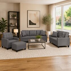 4 Piece Grey Faux Leather Sofa Set Specifications