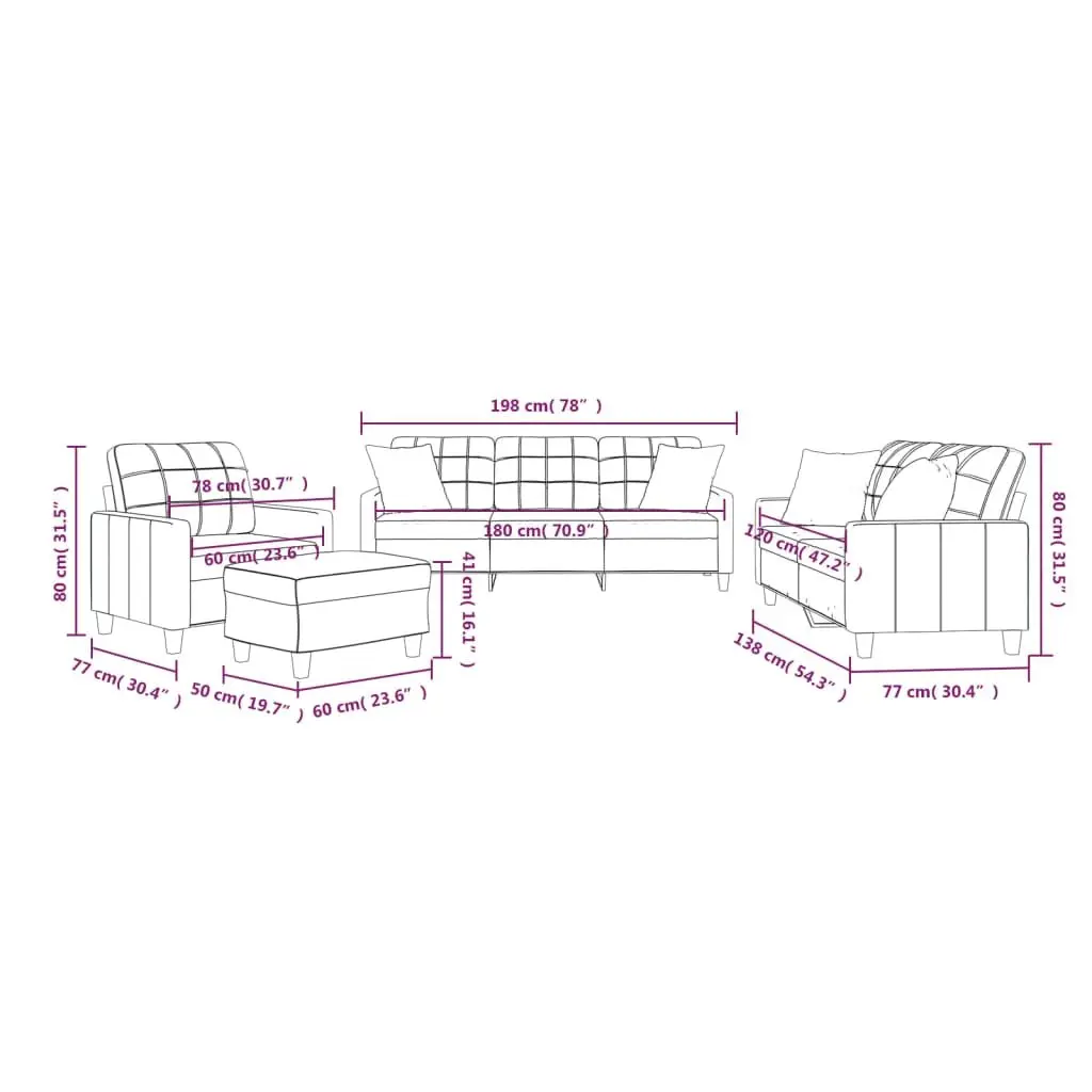 4 Piece Grey Faux Leather Sofa Set
