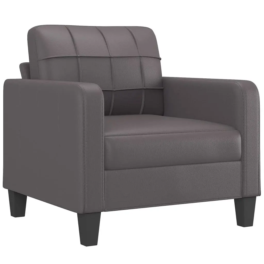 4 Piece Grey Faux Leather Sofa Set