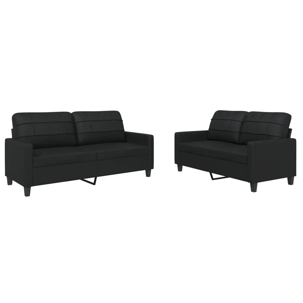 Sofa Set Living Room Black Faux Leather 2 Piece