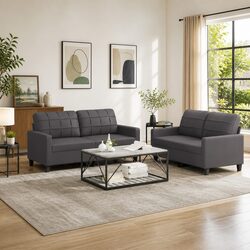 2 Piece Sofa Set Grey Faux Leather Living Room Furniture Seating Sectional Couch