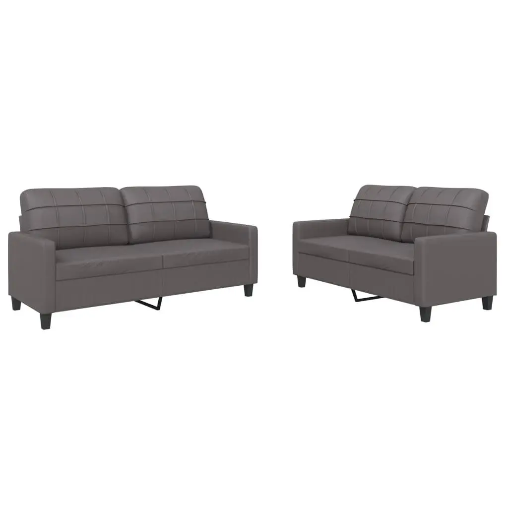 Sofa Set Living Room Grey Faux Leather 2 Piece