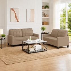 2 Piece Sofa Set Faux Leather Brown Lounge Suite Living Room Seating Furniture