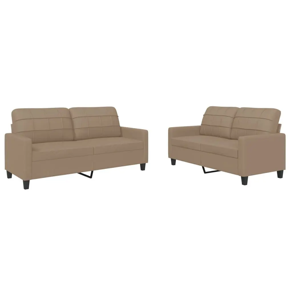 2 Piece Brown Faux Leather Sofa Set with Sturdy Frame Construction