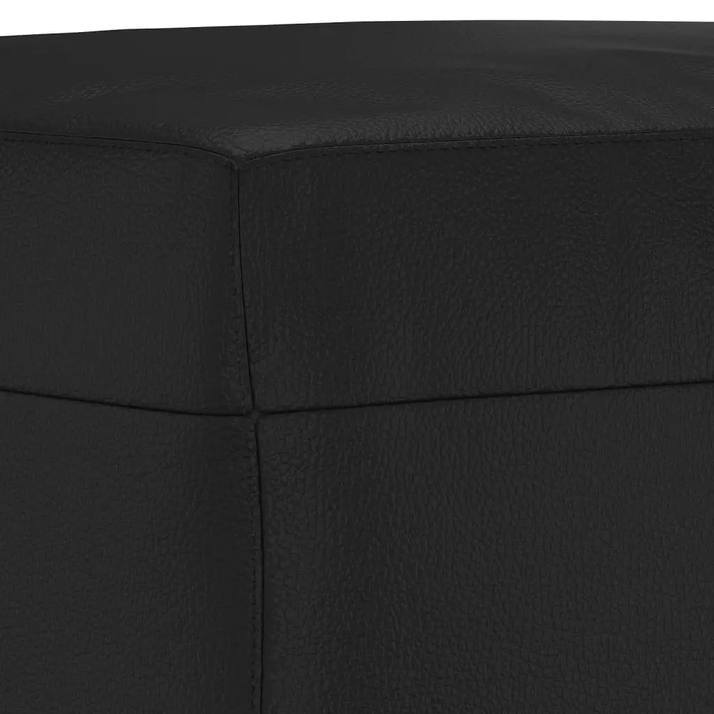 3 Piece Sofa Set with Footstool Cushions Black Faux Leather Living Room