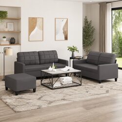 3 Piece Grey Sofa Set with Footstool: Specs Included