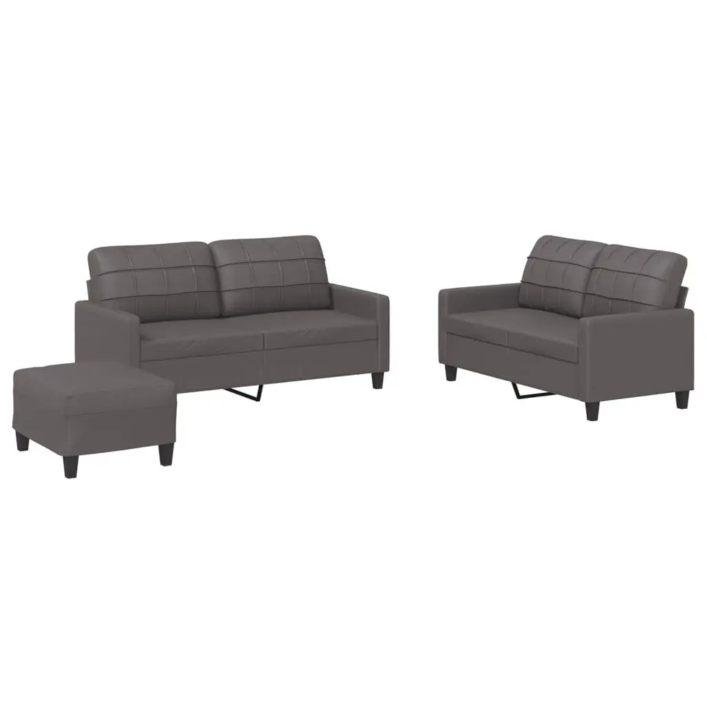 3 Piece Sofa Set with Footstool Cushions Grey Lounge Suite Living Room Furniture