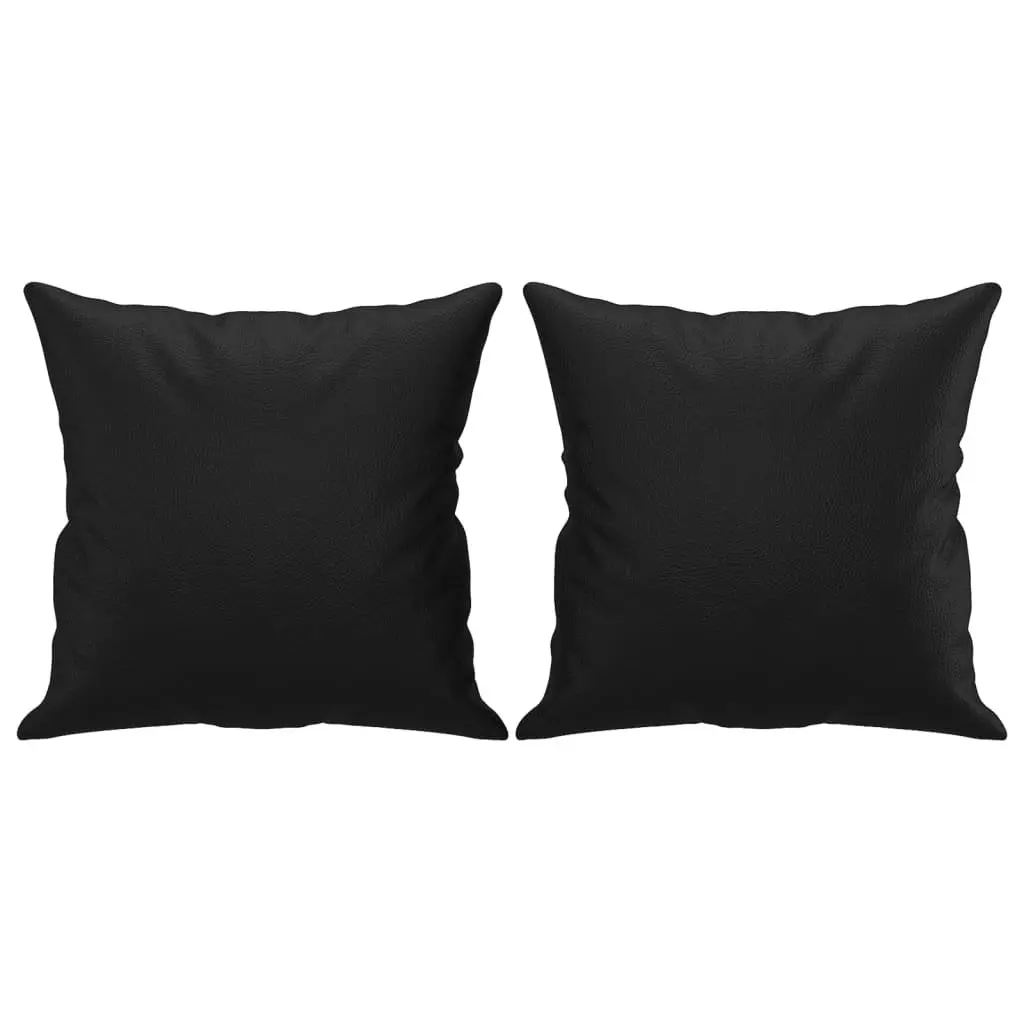 2 Piece Sofa Set Black Faux Leather Lounge Couch with Throw Pillows Living Room