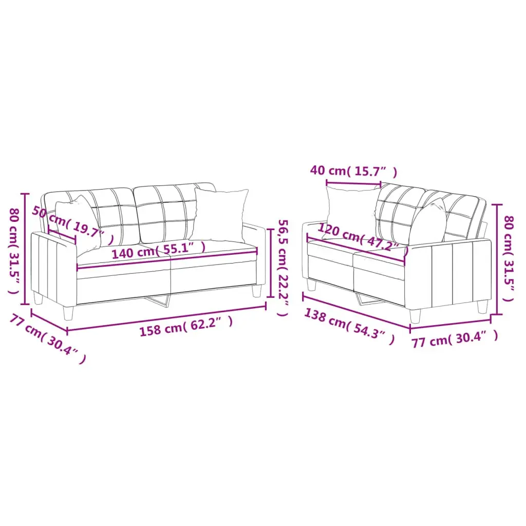2 Piece Sofa Set Black Faux Leather Lounge Couch with Throw Pillows Living Room