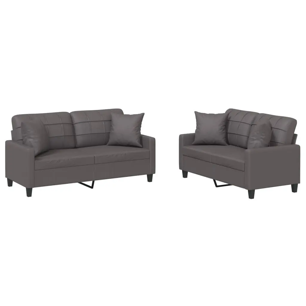 2 Piece Grey Faux Leather Sofa Set