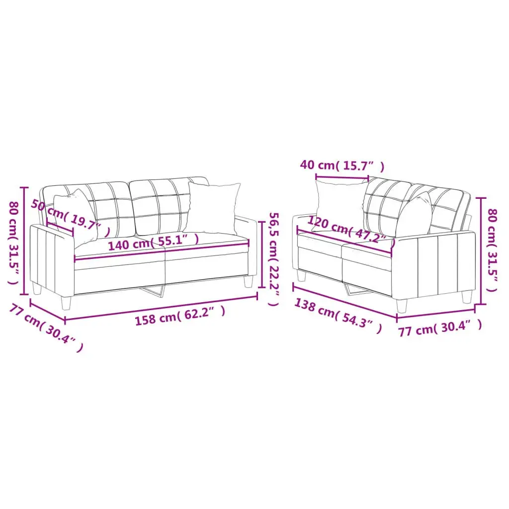2 Piece Grey Faux Leather Sofa Set