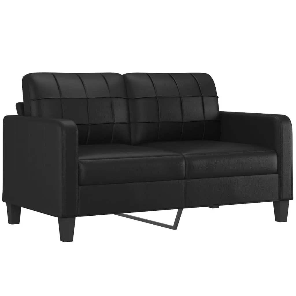 3 Piece Sofa Set Black Faux Leather Couch with Throw Pillows and Footstool