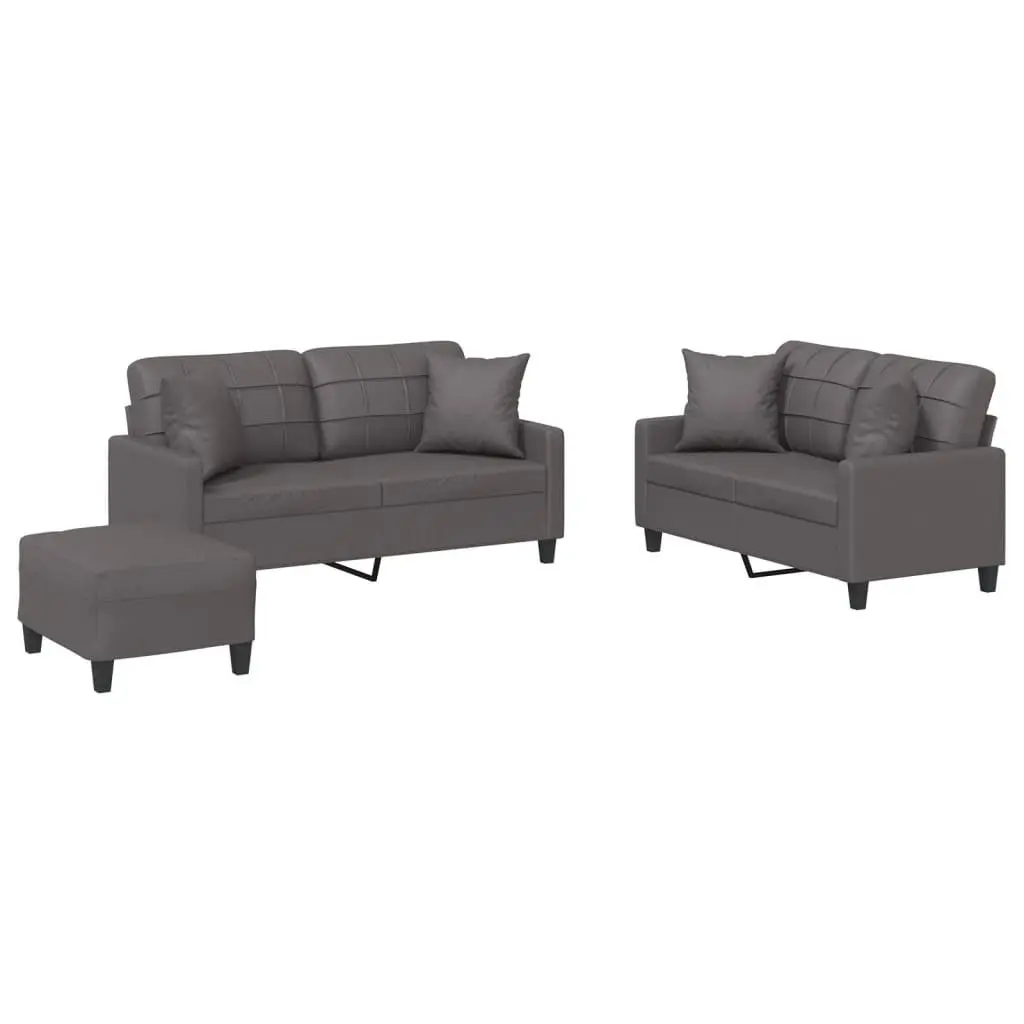 3 Piece Sofa Set for Living Room Grey Faux Leather