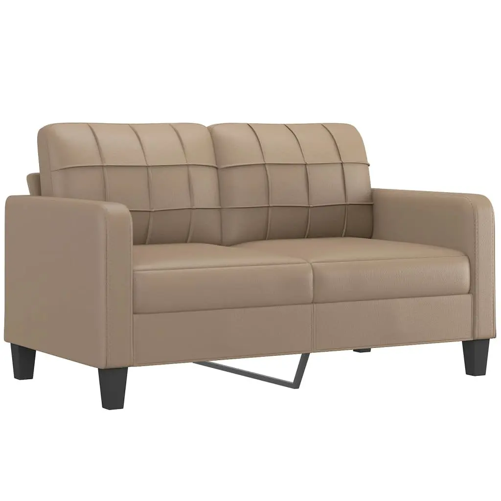 3 Piece Sofa Set with Throw Pillows Footstool Brown Faux Leather Living Room