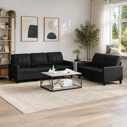 2 Piece Sofa Set Specifications: Black Faux Leather