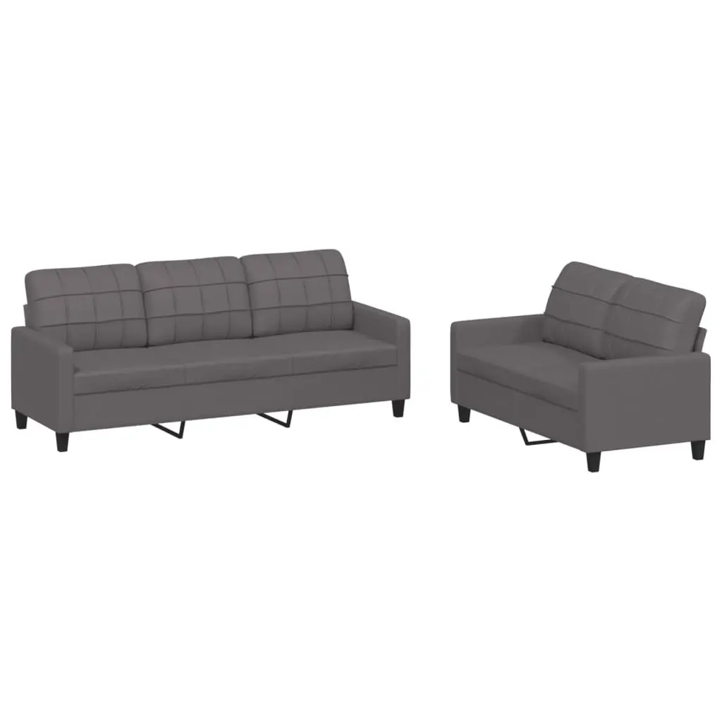 2 Piece Sofa Set Living Room Grey Faux Leather Couch