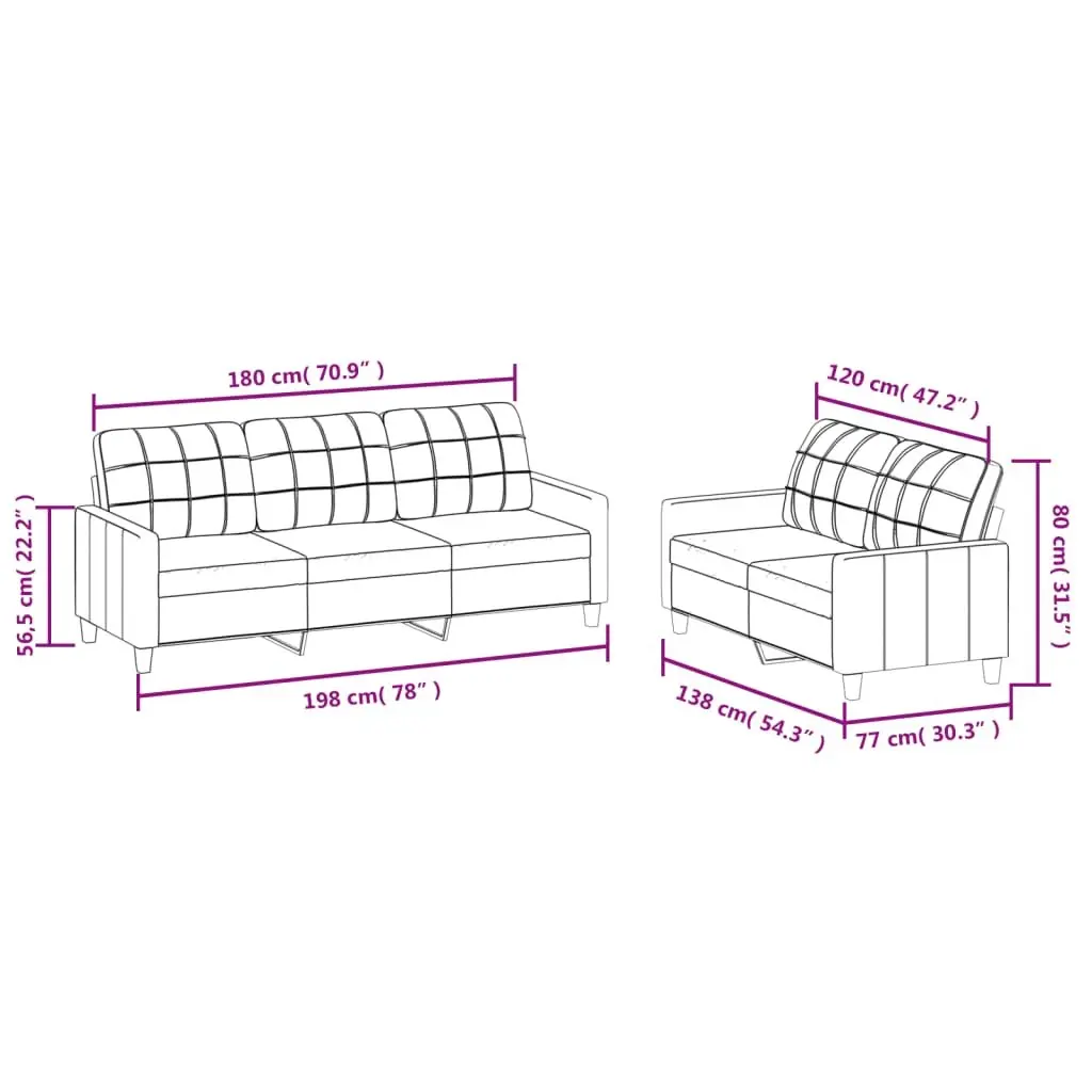 2 Piece Sofa Set Living Room Grey Faux Leather Couch