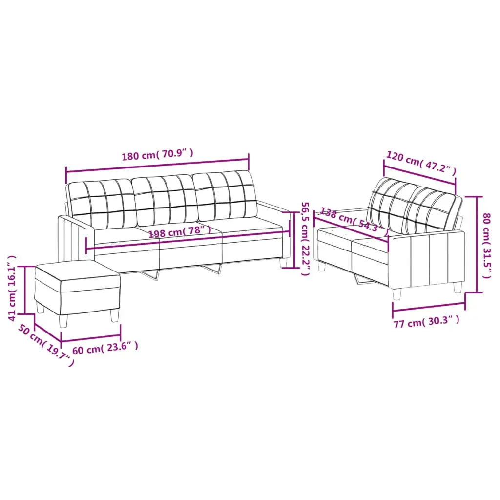 3-Piece Sofa Set with Footstool