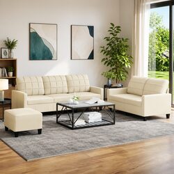 3 Piece Sofa Set with Footstool Cushions Living Room Furniture Cream Lounge