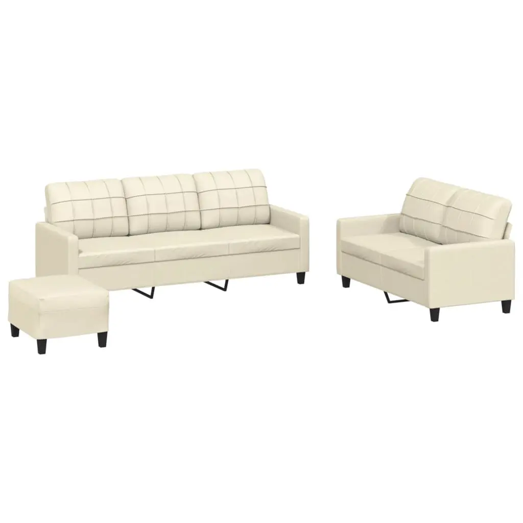 3 Piece Sofa Set with Footstool Cushions Living Room Furniture Cream Lounge
