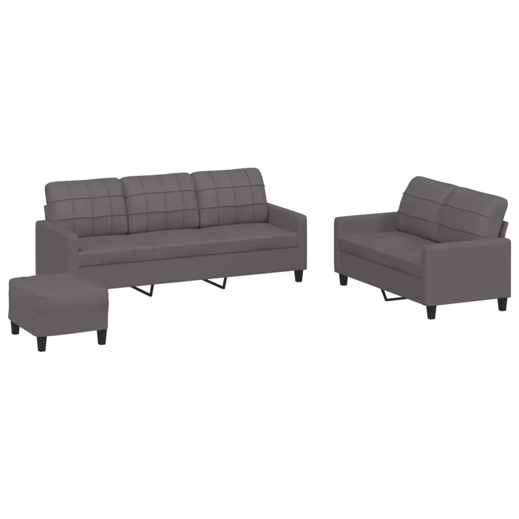 3 Piece Sofa Set for Living Room Grey Faux Leather
