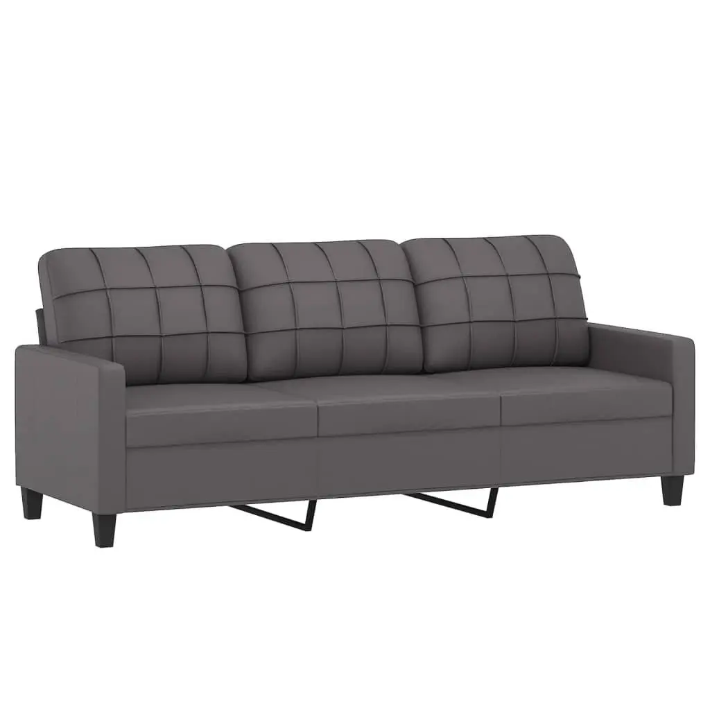 3 Piece Sofa Set for Living Room Grey Faux Leather
