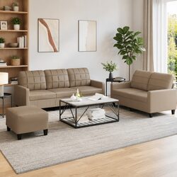 3 Piece Sofa Set: Sofa, Armchairs & Footstool, Brown