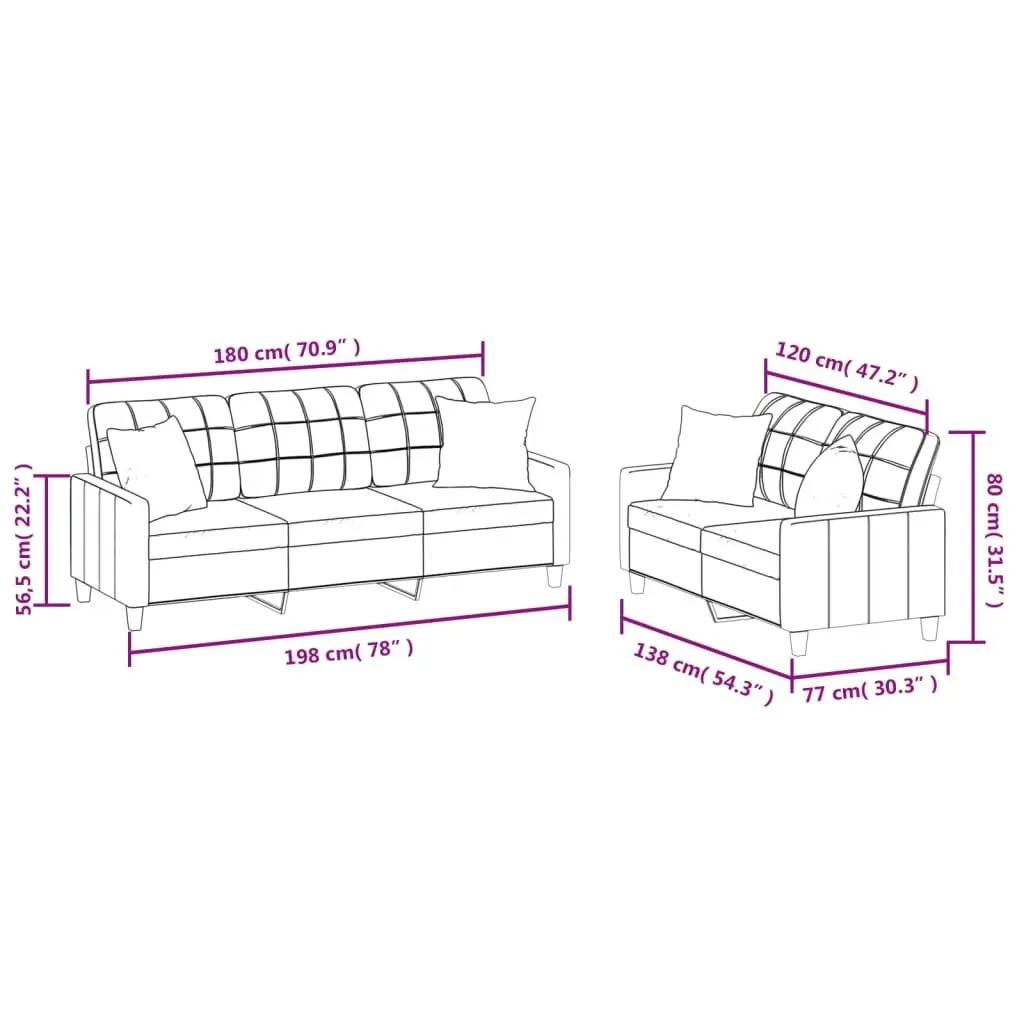 2 Piece Sofa Set Living Room Black Faux Leather Couch