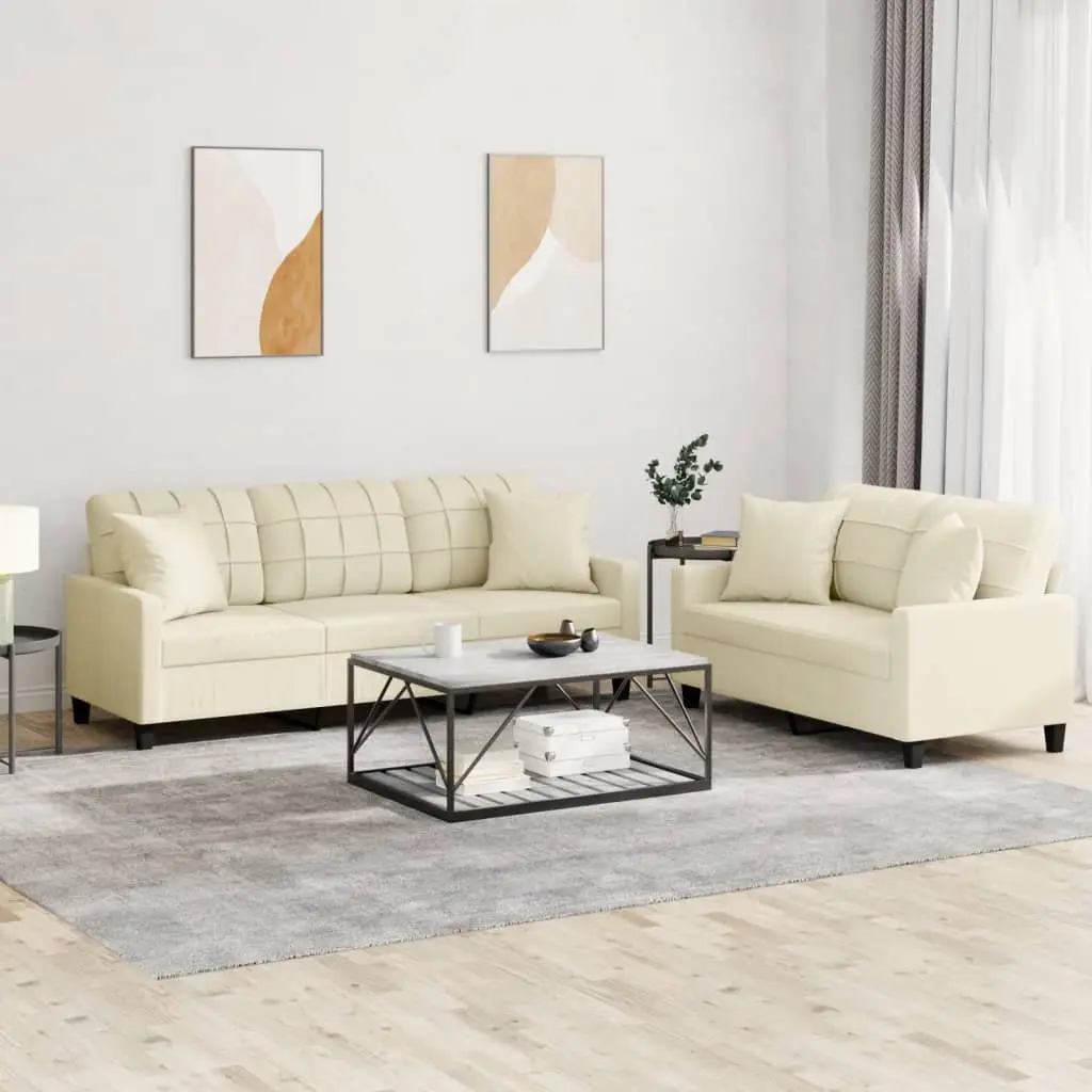 Sofa Set for Lounge Cream Faux Leather 2 Piece