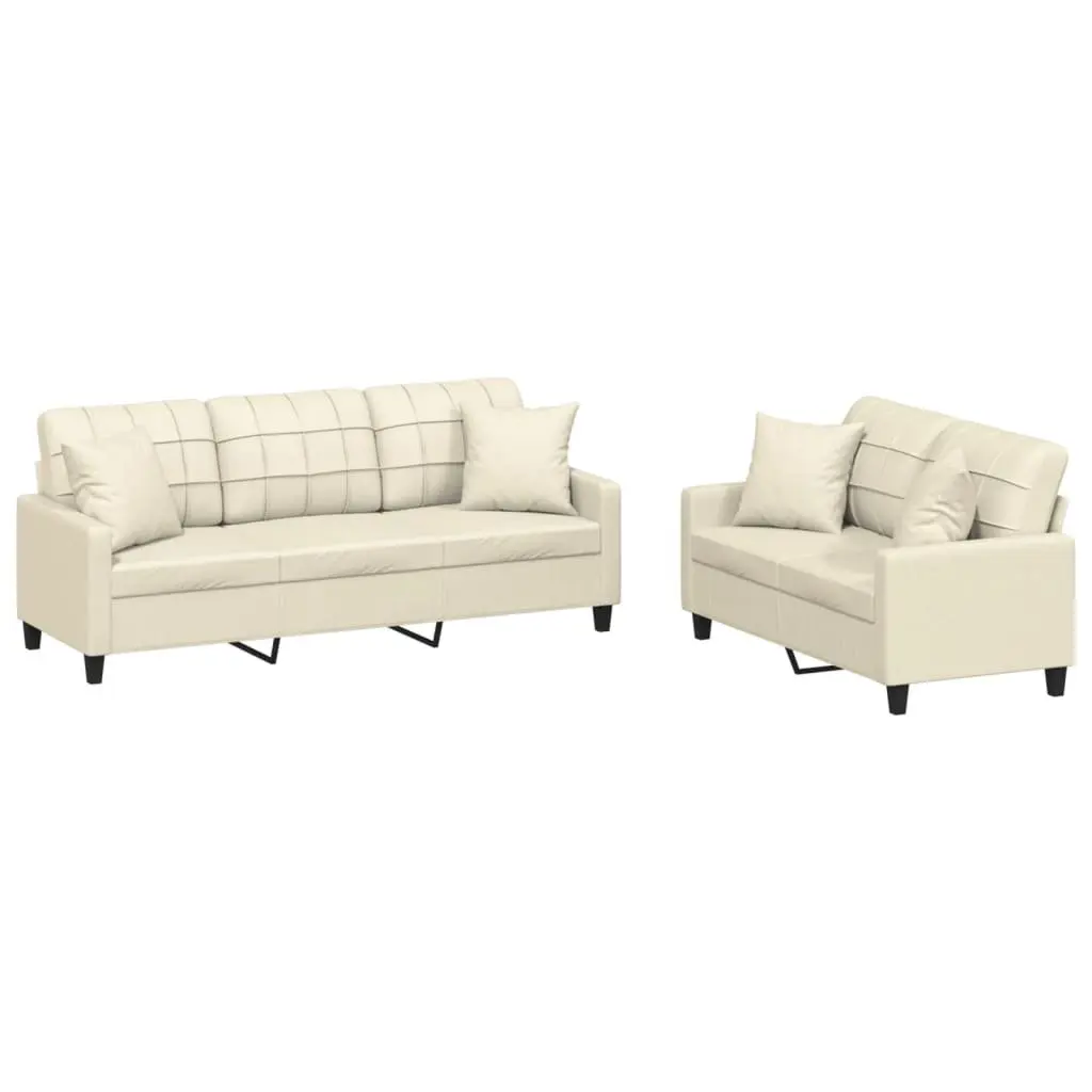 Sofa Set for Lounge Cream Faux Leather 2 Piece