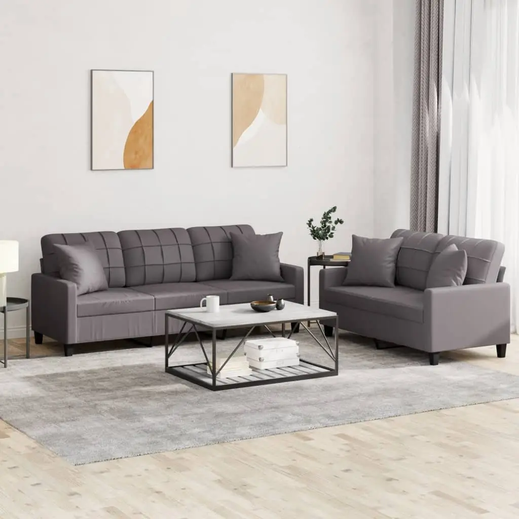 Grey Faux Leather 2 Piece Sofa Set