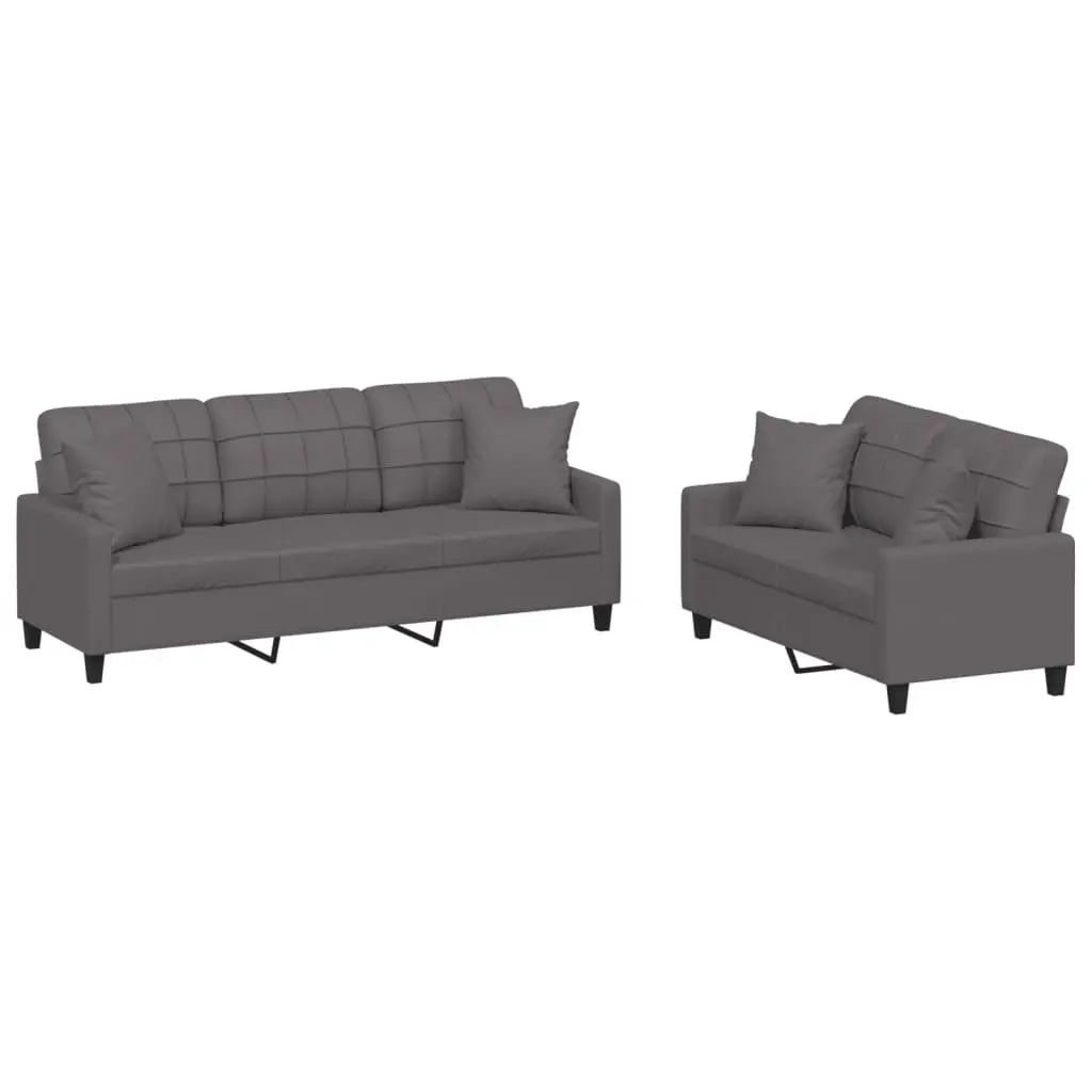 Grey Faux Leather 2 Piece Sofa Set