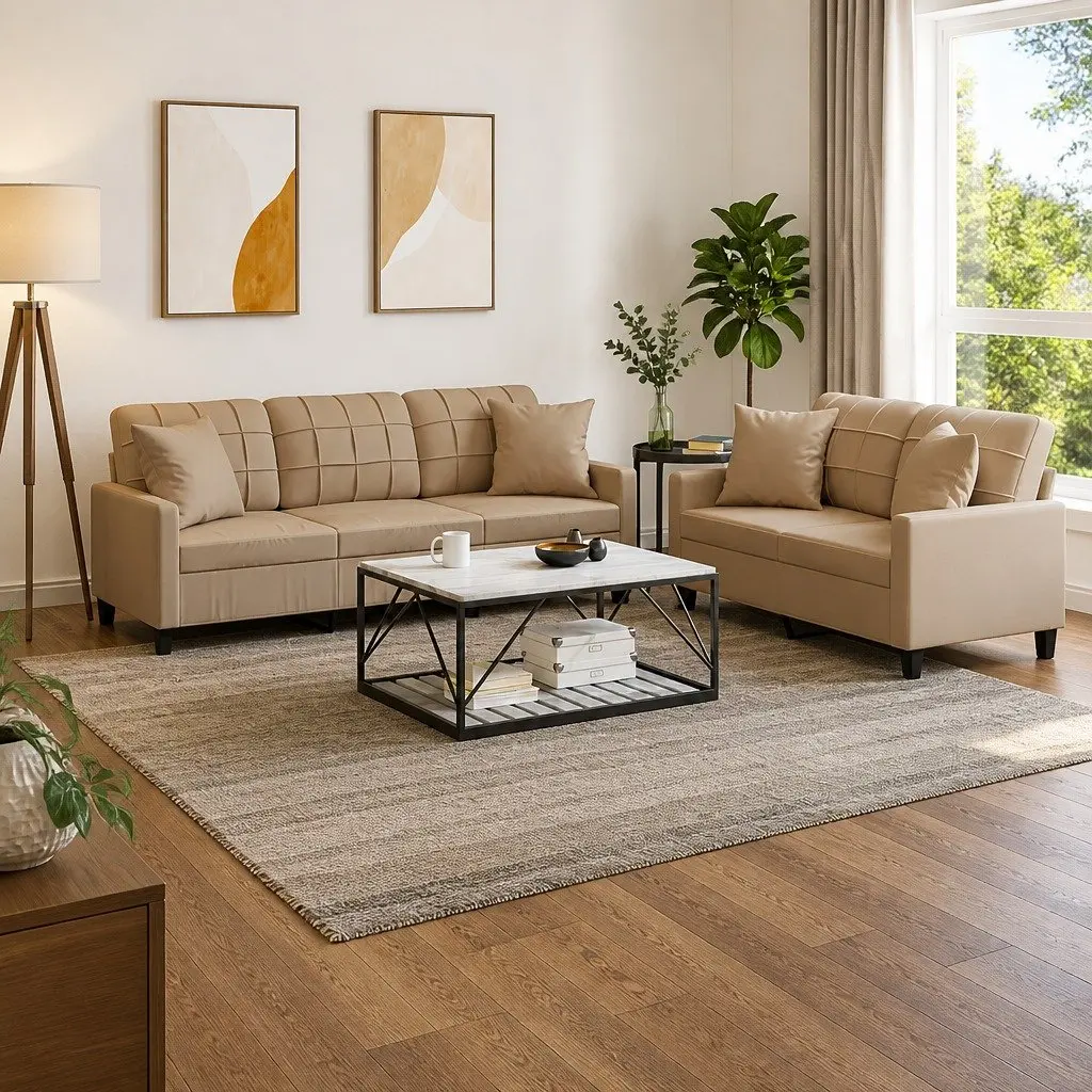 Brown Faux Leather Sofa Set