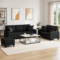 3 Piece Black Faux Leather Sofa Set: Durable and Stylish