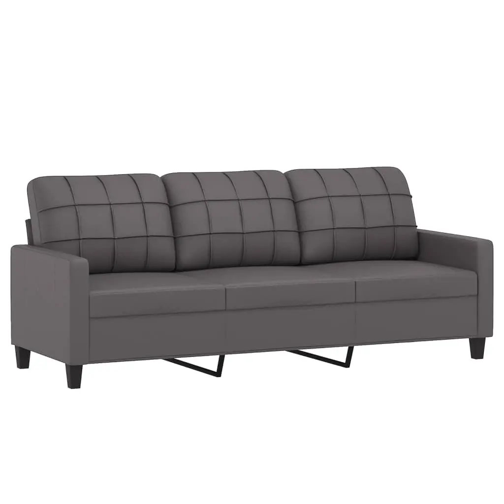 3-Piece Grey Faux Leather Sofa Set