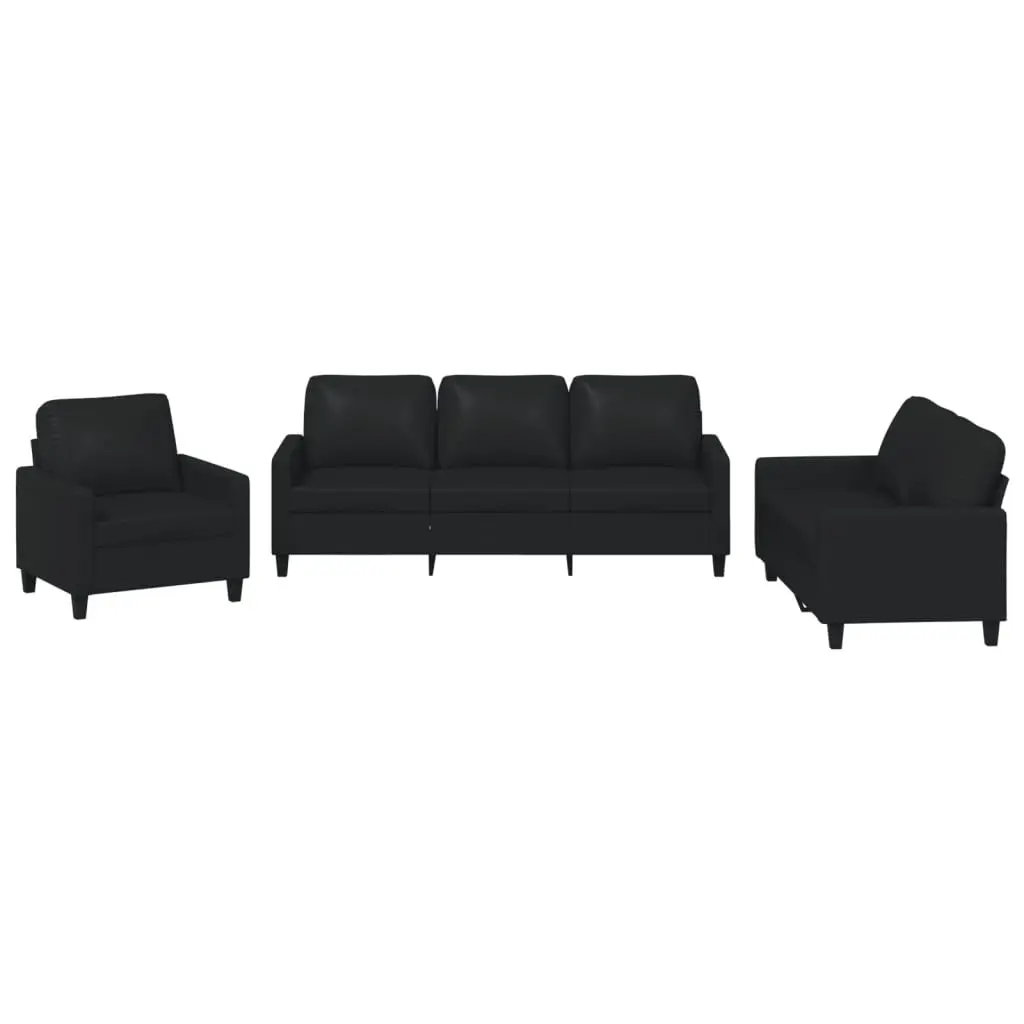 3 Piece Sofa Set Black Faux Leather Living Room Furniture Sectional Couch Suite