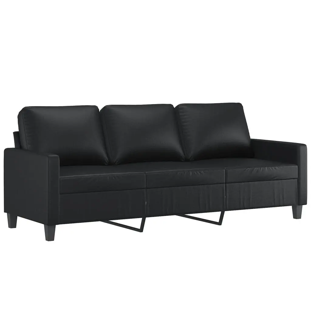 3 Piece Sofa Set Black Faux Leather Living Room Furniture Sectional Couch Suite