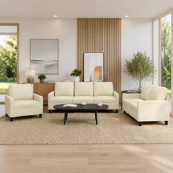 Specifications of 3 Piece Sofa Set: Cream Faux Leather