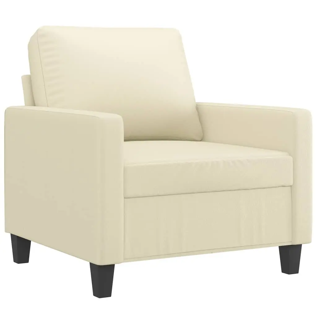 3 Piece Sofa Set Living Room Furniture Faux Leather Cream Lounge Seating