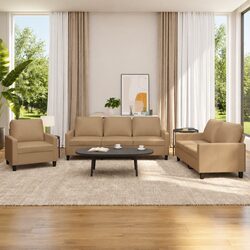 3 Piece Sectional Couch with Brown Faux Leather Upholstery