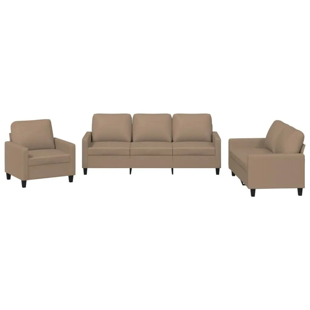 3 Piece Sofa Set Living Room Brown Faux Leather Sectional Couch