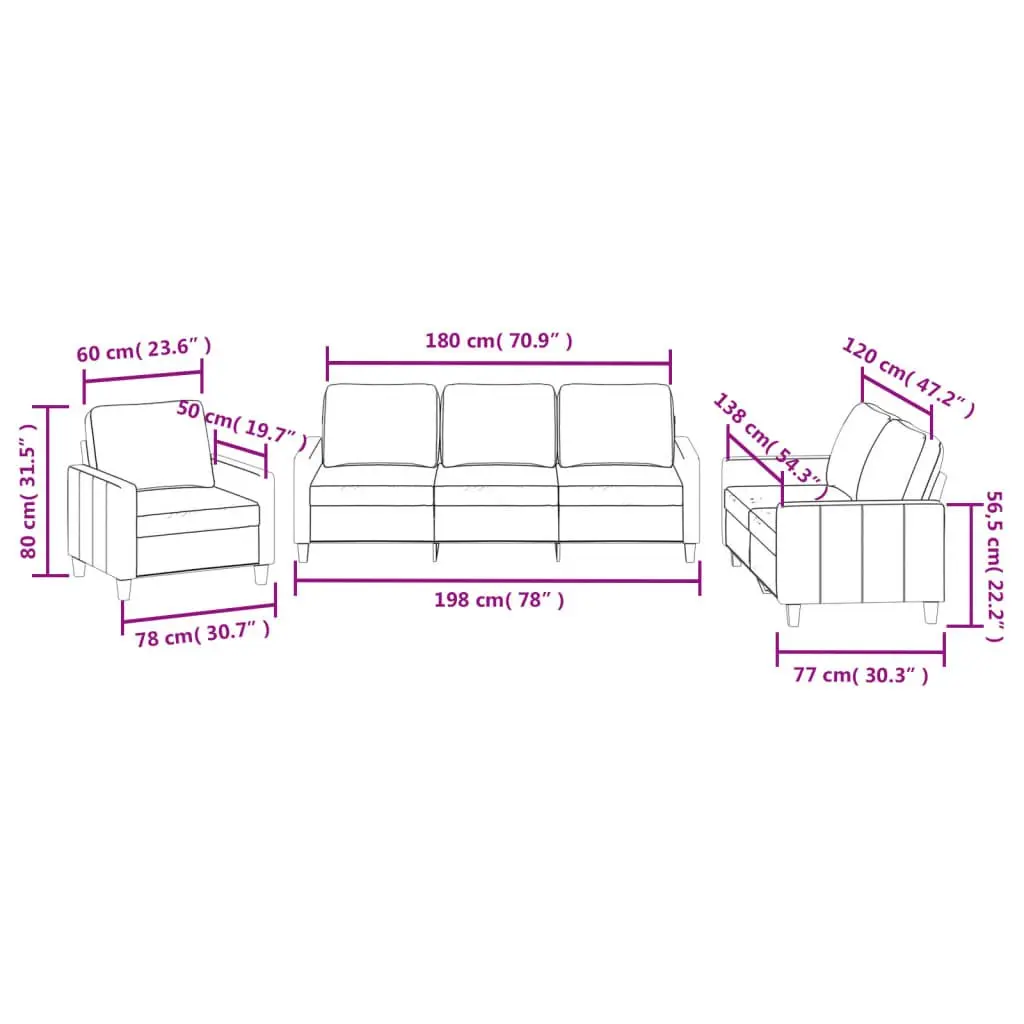 3 Piece Sofa Set Living Room Brown Faux Leather Sectional Couch